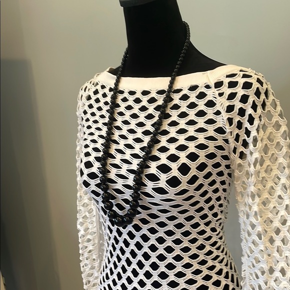 White Mesh Long Sleeve Top sexy looks /beach cover up - Picture 2 of 3